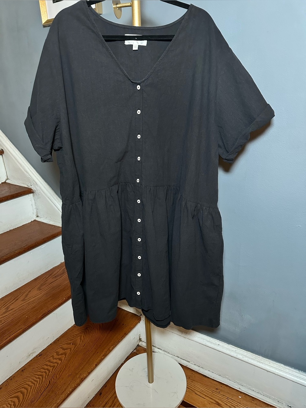 Tradlands Black Cotton Button Front Babydoll Dress 4X Plus Size